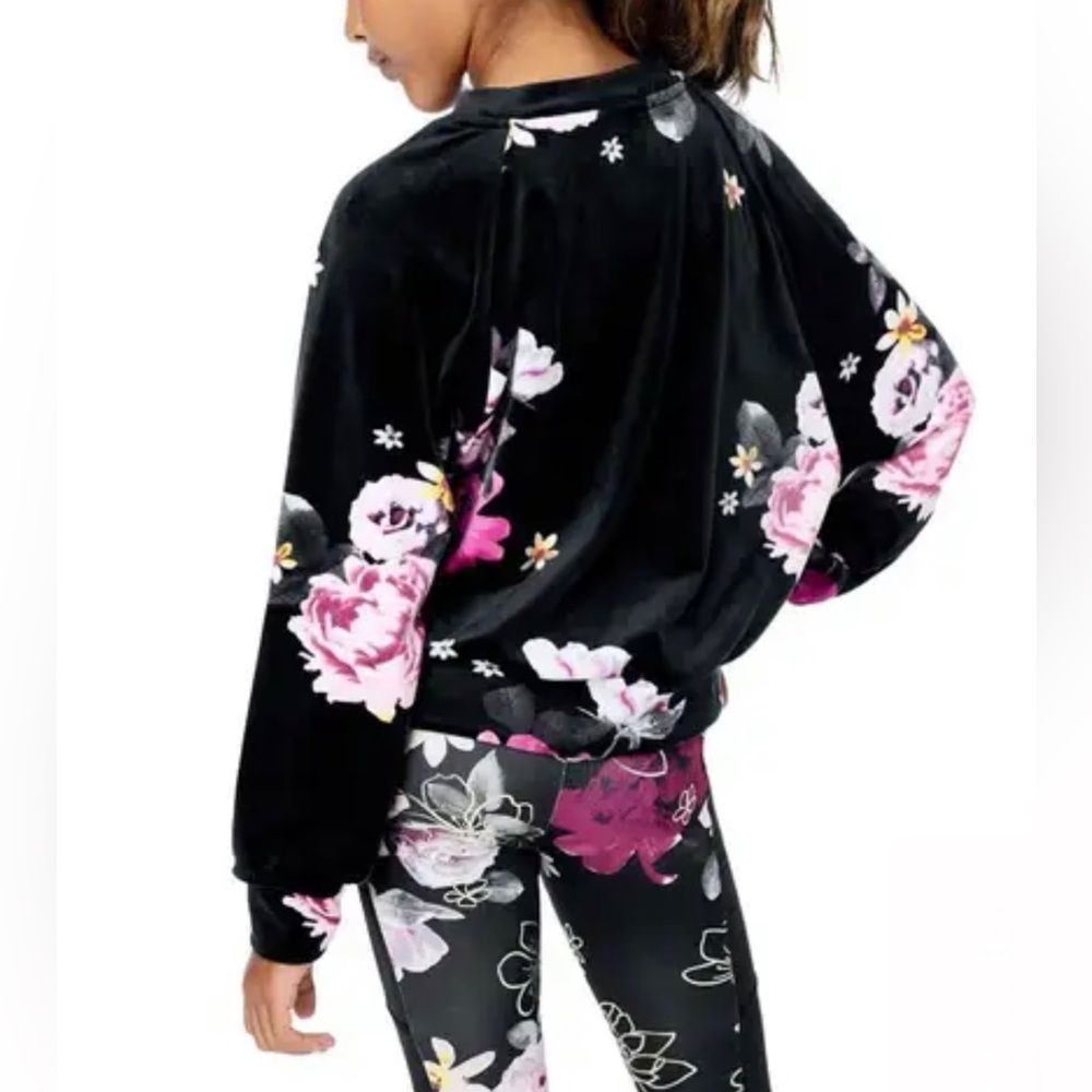 Justice Patterned Velvet Lace-Up Sweatshirt Black Floral XXL(20)